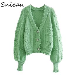 solid green cardigan mujer Jewellery button dots knitted sweater kardigan winter fashion ladies cardigans tops za women 201204