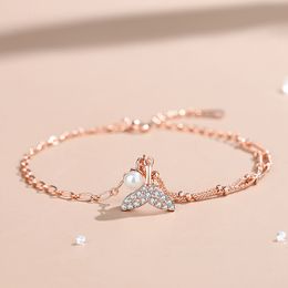 New Fish Tail Chain Bracelet Sterling Designer Women Rose Gold S Exquisite Pearl Zircon Bracelets Jewellery Gifts for Female