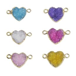 Charms Natural Original Stone Women Jewellery Making Crystal Bud Double Hanging Love Heart-shaped Pendant DIY Necklace AccessoriesCharms