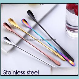 Spoons Flatware Kitchen Dining Bar Home Garden 304 Stainless Steel Coffee Spoon Cute Long Handle With Gourd R Dhha5