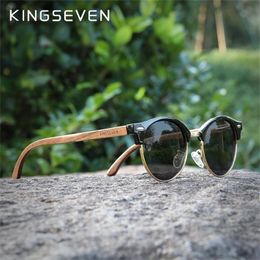 KINGSEVEN Handmade High Quality Black Walnut Wood Sunglasses Men Women Polarized Mirror Sun Glasses Male UV400 Shades 220620