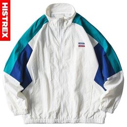 Mens Jacket Hip Hop Streetwear Retro Colour Block Patchwork Windbreaker Jacket Autumn Casual Zipper Track Jacket Coat HipHop T200117