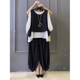 Women's Two Piece Pants Loose 3 Pieces Women Summer Design 2022 White And Black Harem Casual All Match Female Clothing SuitsWomen's