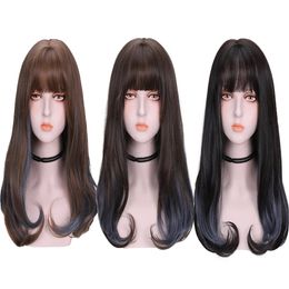 WIGS Long Straight Wig for Women Omber Black Purple Layered Synthetic Wig Heat Resistant Fashion Natural Soft Wig