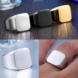 Cluster Rings Fashion Man Finger Silver Black Gold Ring Jewelry Anel Simple Ornaments Square Big Width Signet Titanium Steel Gifts