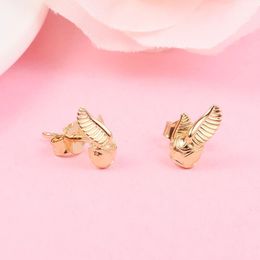 Authentic 925 Sterling Silver Golden Snitch Stud Earrings luxury for Women 2022 New Girls Gold Colour Earring Fit Pandora Fashion Jewellery Brincos 260025C00