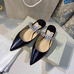 Sandals Women High Heels Luxury Pointed Rhinestones One-line Belt Slippers Classic Summer Beach Sandals Lady Flat Shoes 220331