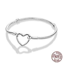 Real 925 Sterling Silver Bracelet Star Pulseira Heart Snake Chain & Bangle For Women Fit Charm Beads Jewellery Making 220414