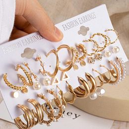 Hoop & Huggie Vintage Pearl Earrings Set For Women Geometirc Gold Metal Dangle Drop Brincos 2022 Trend Jewellery GiftHoop