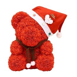 25cm Christmas PE Bear of Roses Rose Flower Artificial Year Gifts for Women Valentines Gift gifts kid Y201020