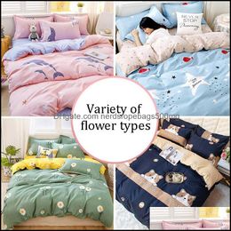 Bedding Sets Supplies Home Textiles Garden Fl Aloe Cotton Four-Piece Set Duvet Er Single Double Large King Student Dormitory Drop Delivery