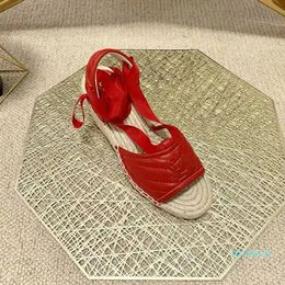 designer 2022 high heel sandal thick bottom light rope woven cross belt fishermans shoes slope heel comfortable Sandals