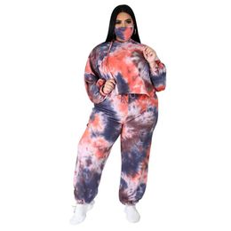 Women's Plus Size Tracksuits 2022 Spring Autumn European And American Style Fat MM Casual Tie Dyed Printed Sweater Two Piece Set Suit