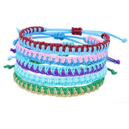 Handmade Braid Waterproof Wax Cord Rope Bracelet Waveing Lucky Double Color String Bracelets for Summer Beach Jewelry