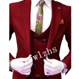 Handsome One Button Man's Suits Peak Lapel Groom Tuxedos Groomsmen Wedding/Prom/Dinner Man Blazer Jacket Pants Vest Tie N059