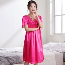 Women's Sleepwear Summer Sleepdress For Women Plus Size 5XL Fashion Sexy V-Neck Solid Spaghetti Straps Imitated Silk Cozy Nightdress