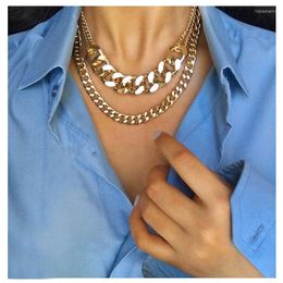 Chains HaHaGirl 2022 Fashion Punk Miami Cuban Necklace Collar Statement Aluminium Gold Colour Thick Chain For Women Jewellery