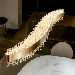 Modern Chandelier Lighting Dining Room S Shape Design LED Pendant Lamp Kitchen Island Rectangle Light Fixtures Gold Chrome