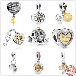925 Sterling Silver Dangle Charm Pumpkin Cart Family Tree Heart Beads Bead Fit Pandora Charms Bracelet DIY Jewelry Accessories