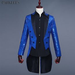 Royal Blue Gorgeous Sequin Tuxedo Blazer Men Brand Nightclub DJ Stage Suit Blazer Men Singer Magician Costume Outfit 220815