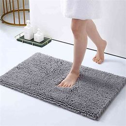 Luxury chenille bathroom carpet super soft absorbent furry bathroom carpet machine washable nonslip fur carpet 210401