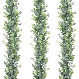 Decorative Flowers & Wreaths 1.8m Green Eucalyptus Leaves Garland Artificial Rattan Fake Plant Silk Leaf Vines For Wedding Birthday Party De