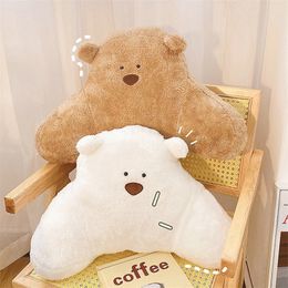 Cartoon Bear Head Cushion Neck Protection Pillow Cute Plush Car Seat Headrest Office Chair Soft Lumbar Cushions Home Sofa Decor 220402