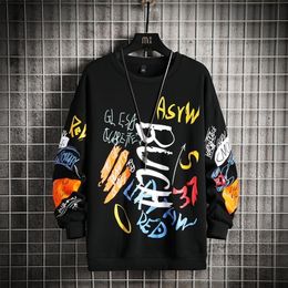 Mens Sweatshirt Casual Hoodies Spring Graffiti Oversized Japanese Hip Hop Streetwear Men Loose Sweatshirts Pullover Top 220325