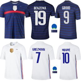 Soccer Jerseys 2 Stars Maillots Maillot Equipe De French 20 21 Benzema Mbappe Griezmann Kante Pogba Shirt Size S-4xl