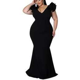 Plus Size Dresses For Women 4XL 5XL Elegant V Neck Ruffles Sleeve Long Bodycon Party Wedding Dress Female Big Clothing 2022Plus