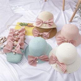 Caps & Hats Fashion Summer Girls Kids Baby Sun Hat Casual Cute Beach Straw Protection Children's With Bags SHT010Caps