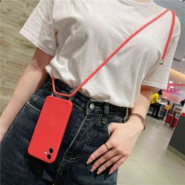 Crossbody Necklace Lanyard Strap Cord Square Silicone Phone Case For Oneplus 7 7T Pro 8 8T 9 10 9R 9RT Nord CE 5G 2 N200 Cover T220805