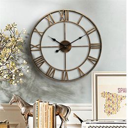 Wall Clocks European Style Vintage Large Clock Iron Roman Numeral Silent For Living Room Study Office Home Decoration ClockWall