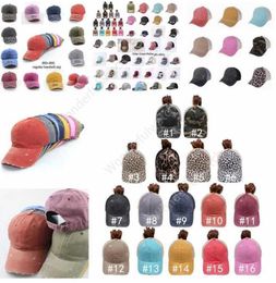 Ponytail Hat 65 Styles Cross Washed Distressed Messy Buns Ponycaps Baseball Cap Trucker Mesh Party Hats 800pcs DAW451