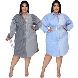 Plus Size Dresses For Women 5xl Fall Professional Capable Stitching Bind Stripe Printed Shirt Dress Sets Wholesale Drop