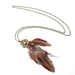 Pendant Necklaces Bohemian Ethnic Long Chain Feather Necklace Choker For Women Boho Clothing Jewelry Accessories On The NeckPendant