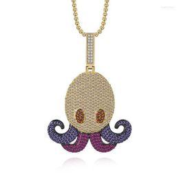 Pendant Necklaces Hip Hop Crystal Octopus Necklace Copper Iced Out Cubic Zircon Cuttlefish Jewelry Free Link Chain Gift For Men Heal22