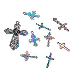 Pendant Necklaces 12-28Pcs Mixed Color Cross Hollow Alloy Big Pendants For Religion Gothic Style Necklace Earrings DIY Jewelry Making Findin