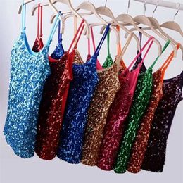 Women Tank Top Sequin Glitter Strappy Tank Tops Ladies Sexy Party Outfits Vest Clubwear Night Tanks Shirt 220519