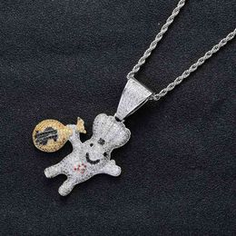 Style New 18K Gold Plated Iced Out CZ Zirconia US Dollar Sign Money Bag Doll Pendant Chain Necklace Hip Hop Rapper Jewellery for Men210l