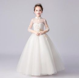 Girl's Dresses White Lace Flower Girl Dress Princess For Wedding Party Beads Appliques Long Gown Girls First Communion Vestidos