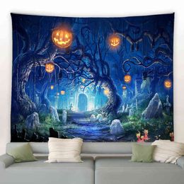 Tapestry Halloween Magic Castle Tapestry Horror Pumpkin Lamp Wall Decoration Li