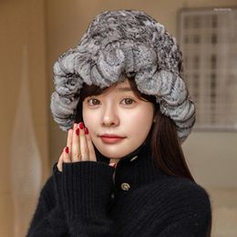 Beanie/Skull Caps Stylish Luxury Women Warm Genuine Fur Ruffle Hats Real Chinchilla Winter Elegant Natural Hat TZ2910 Davi22