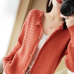 Sexy Lace Pure Cotton Cardigan Women Loose Knitted Sweater Thin Section Female Spring Autumn