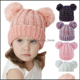 Baby Girls Beanies Pom Woolen Ball Hats Crochet Winter Warm Knitted Caps Casual Headgear Outdoor Cute Toddler Kids Skl Drop Delivery 2021