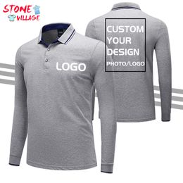 High-quality Men's Long Polo Shirts Print /Text Business Casual Lapel Clothes Custom Fashion Company Team Culture Shirts 220608