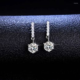 Dangle & Chandelier Silver 925 Original Total 2 Carat Round Brilliant Cut Diamond Test Past Sparkling D Color Moissanite Gemstone Drop Earri