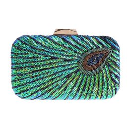 Evening Bags 2022 Bling Peacock Sequines Wedding Dinner Wallets Mini With Chain Banquet Purse Drop LXG50