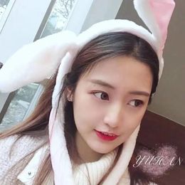 Cute Bunny Ear Move Headband Ears Moving Hair Funny Airbag Rabbit Fluffy Hoop Party Favor Plush Toy Girls Jumping up Fun Headband Gift for Adult Kids souvenir