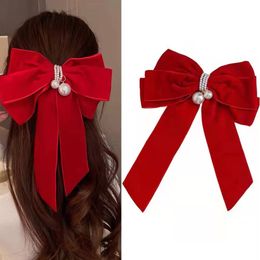 Korean Velvet Large Bow Hair Clip For Women Girls Fashion Red Black Big Spring Hairpins Wedding Barrettes Hair Accessories 2022